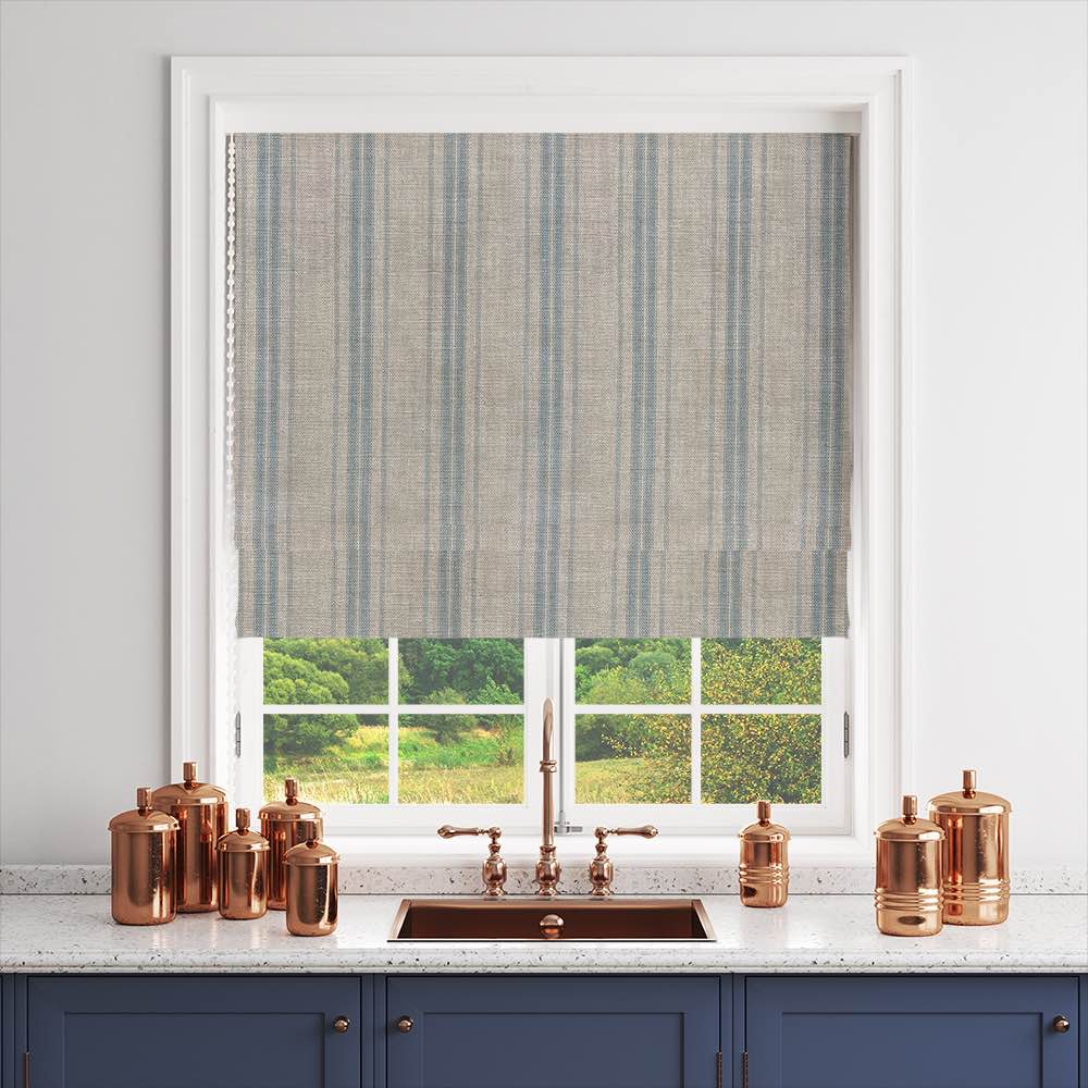 Long Island Stripe Fabric: Blue and white nautical themed striped fabric for home decor and upholstery