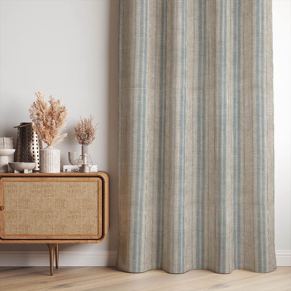 Long Island Stripe Upholstery Fabric in Blue and Ivory