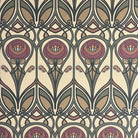 Mackintosh Teastain Upholstery Fabric – flat image featuring warm teastain tones with soft rose and green floral geometric pattern