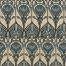 Mackintosh Teal Upholstery Fabric – flat image of geometric floral motif in teal blue and grey on a neutral background