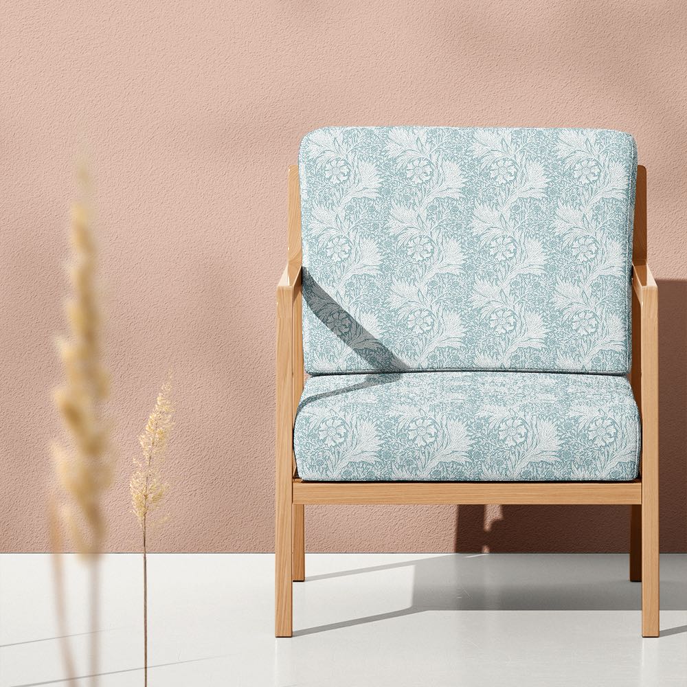 Duck egg Marigold Crib 5 velvet upholstery fabric on a statement chair
