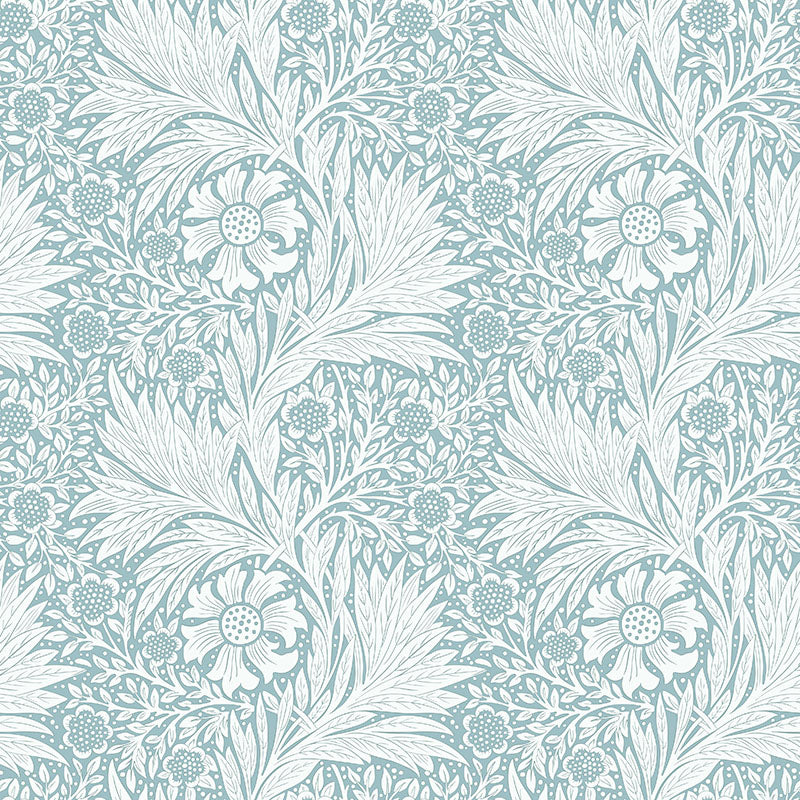 Duck egg William Morris velvet upholstery fabric featuring the Marigold pattern