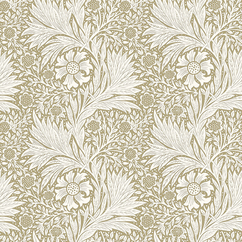 Natural William Morris velvet upholstery fabric in the heritage Marigold design