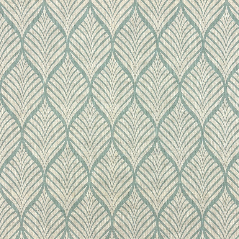 Marlow Linen Curtain Fabric in Duck Egg on Natural – flat lay detail
