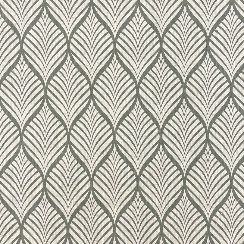 Marlow Fennel on natural linen, showcasing modern leaf patterned curtain fabric.