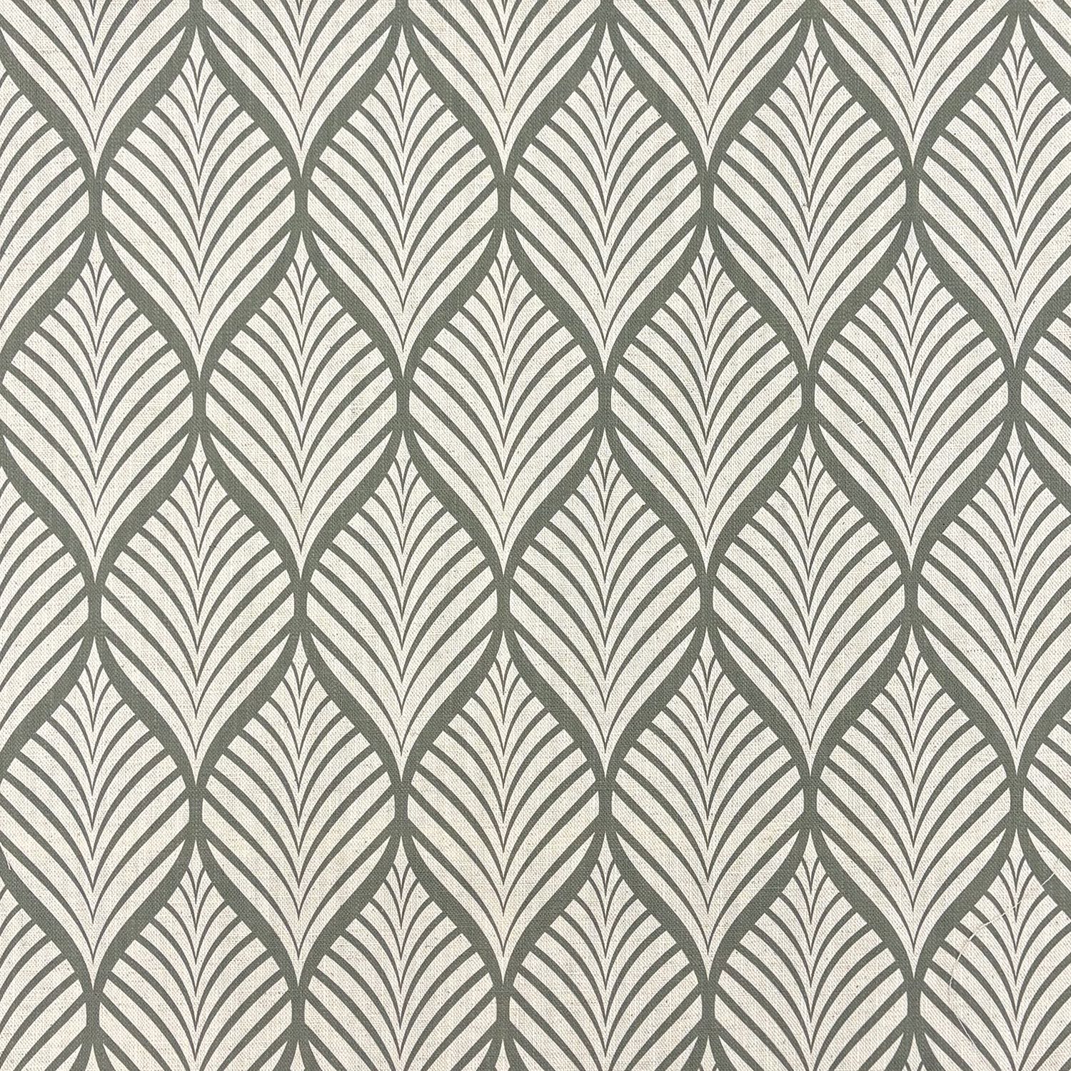 Marlow Fennel on natural linen, showcasing modern leaf patterned curtain fabric.