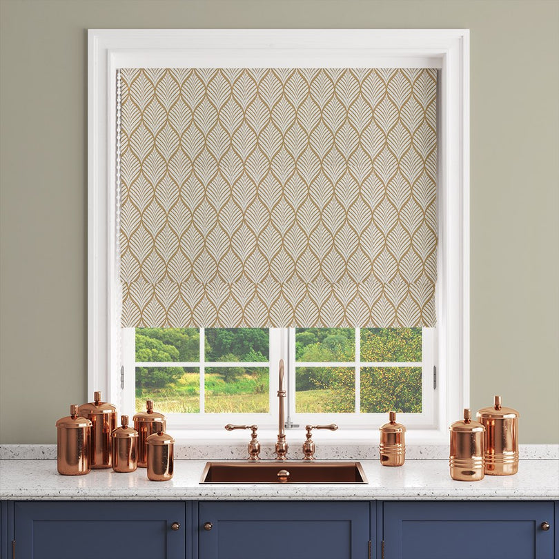 Marlow Linen Curtain Fabric in Natural on Natural – shown as a roller blind