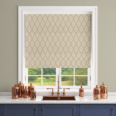 Marlow Linen Curtain Fabric in Natural on White – shown as a roller blind