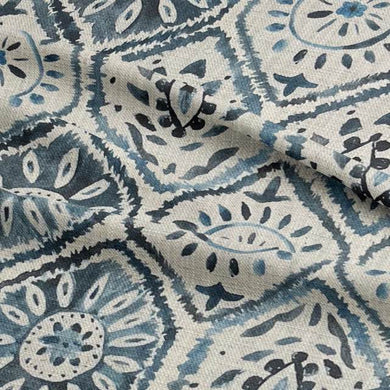 Marrakesh Aegean - Printed Cotton Curtain Fabric UK