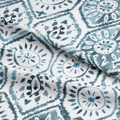 Luxurious Aegean Blue Marrakesh Cotton Curtain Fabric for elegant home decor
