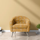 Moselle ochre polka dot fabric for sophisticated soft furnishings, blending modern design with vintage charm.