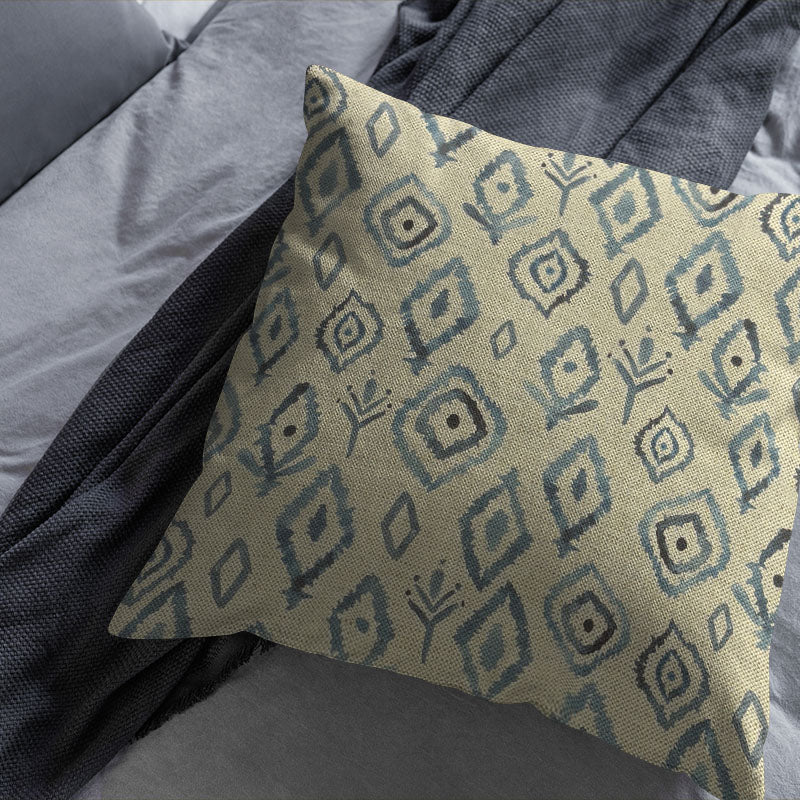 Nador Aegean geometric upholstery fabric cushion image, blue Mediterranean patterned fabric for cushions and chairs