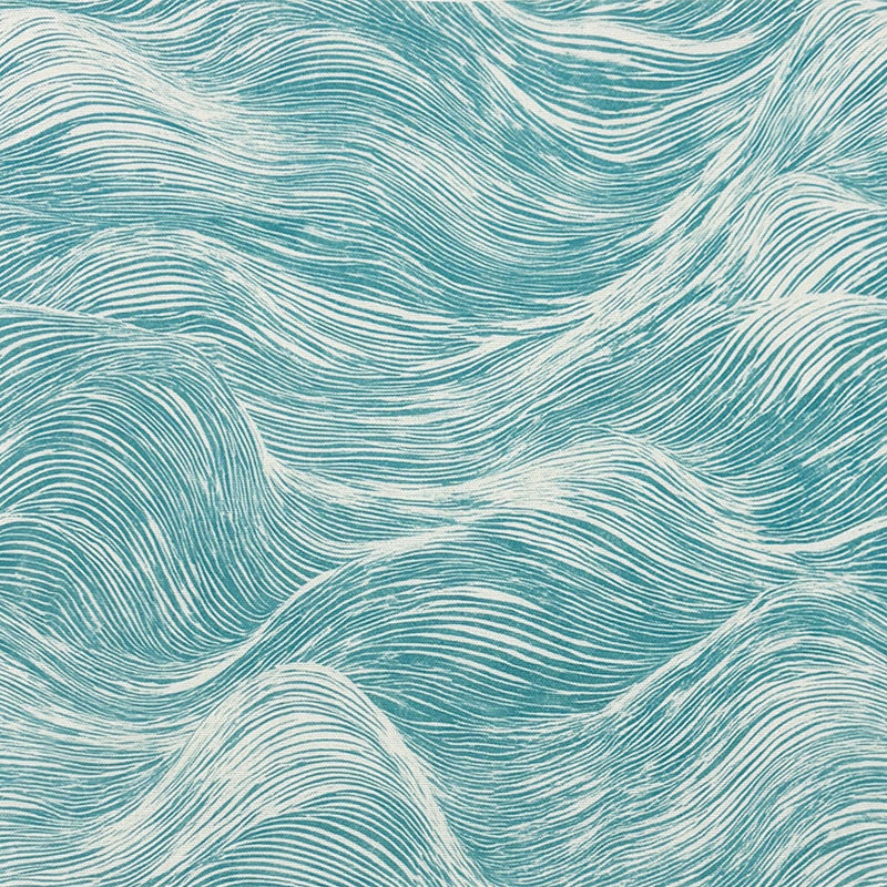 Newquay Blue wave pattern curtain fabric – blue cotton printed wave curtain fabric by the metre
