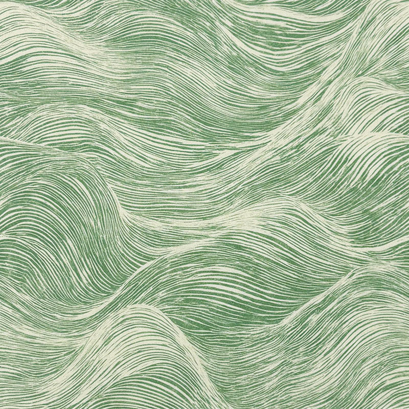 Newquay Green wave pattern curtain fabric – 100% cotton printed curtain fabric with flowing coastal wave design