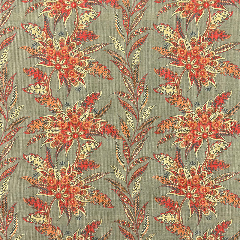 Ophelia linen curtain fabric flat image with painted floral pattern on white linen basecloth