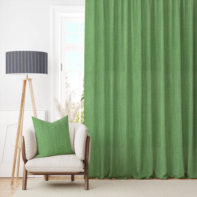 Panton Grass Green - Green Plain Linen Curtain Fabric