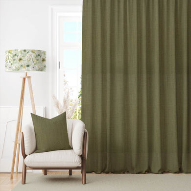 Panton Lizard - Green Plain Linen Curtain Fabric