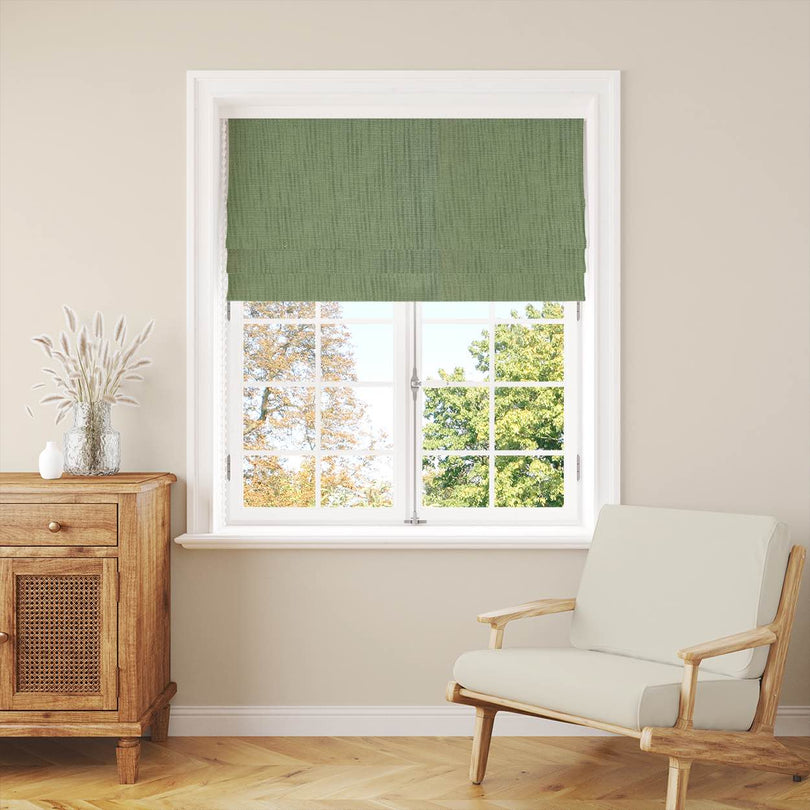 Panton Meadow Green - Green Plain Linen Curtain Blind Fabric