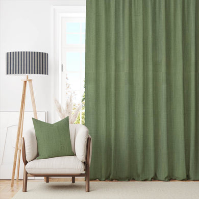 Panton Meadow Green - Green Plain Linen Curtain Fabric