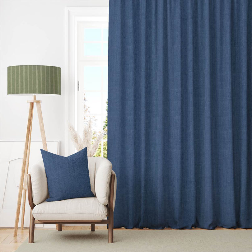 Panton Midnight - Blue Plain Linen Curtain Fabric
