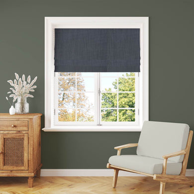 Panton Midnight Navy - Blue Plain Linen Curtain Blind Fabric