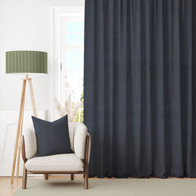Panton Midnight Navy - Blue Plain Linen Curtain Fabric