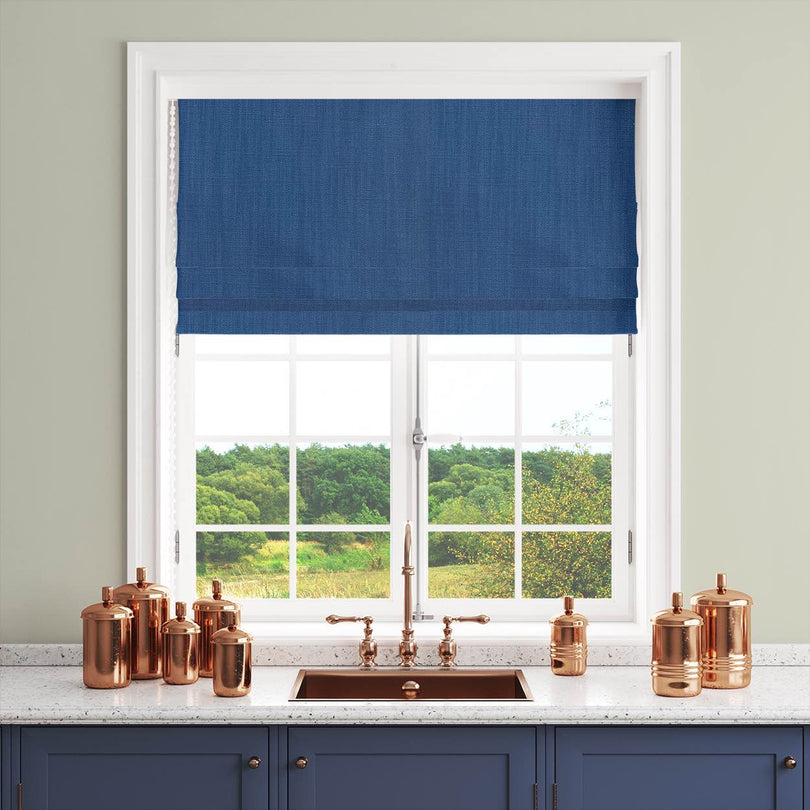 Panton Morrocan Blue - Blue Plain Linen Curtain Blind Fabric