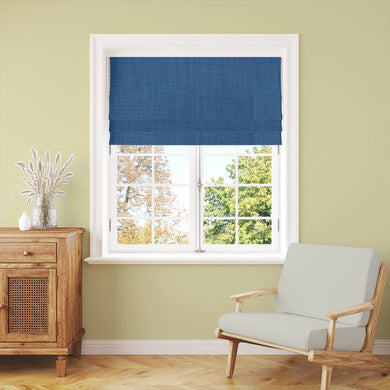 Panton Mykonos Blue - Blue Plain Linen Curtain Blind Fabric