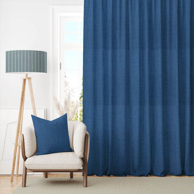 Panton Mykonos Blue - Blue Plain Linen Curtain Fabric