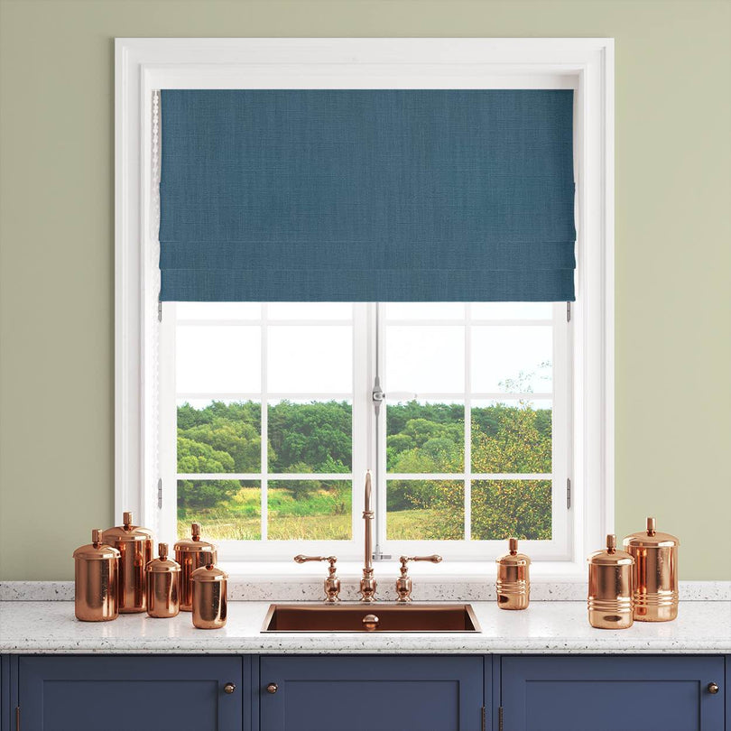 Panton Ocean Depths - Blue Plain Linen Curtain Blind Fabric