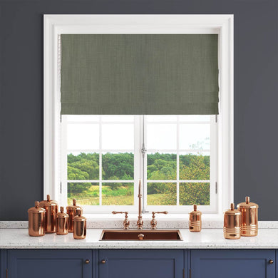Panton Oil Green - Green Plain Linen Curtain Blind Fabric