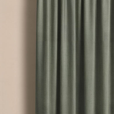 Panton Oil Green - Green Plain Linen Curtain Fabric