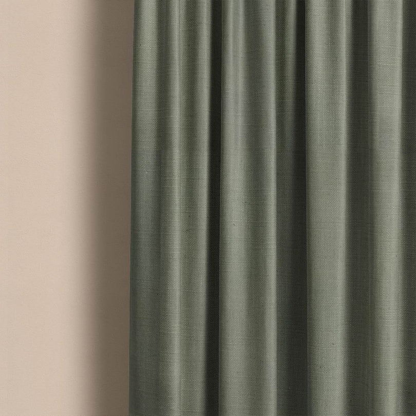 Panton Oil Green - Green Plain Linen Curtain Fabric
