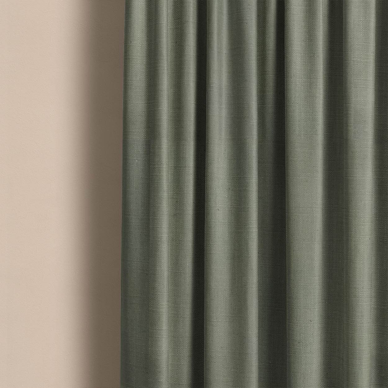 Panton Oil Green - Green Plain Linen Curtain Fabric