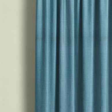 Panton Peacock Blue - Blue Plain Linen Curtain Fabric