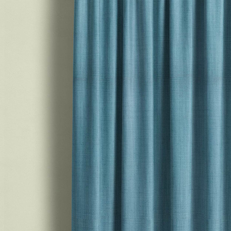Panton Peacock Blue - Blue Plain Linen Curtain Fabric