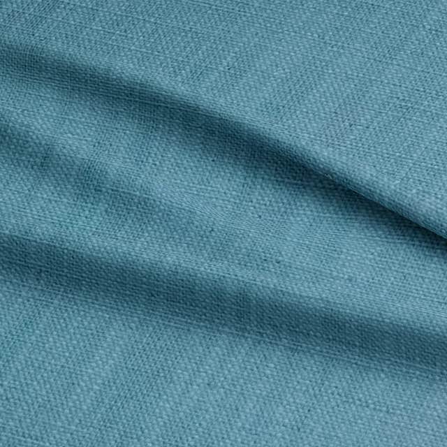 Panton Peacock Blue - Blue Plain Linen Curtain Upholstery Fabric UK