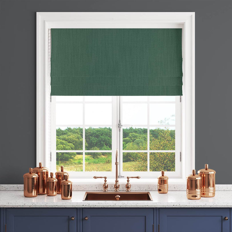 Panton Pepper Green - Green Plain Linen Curtain Blind Fabric