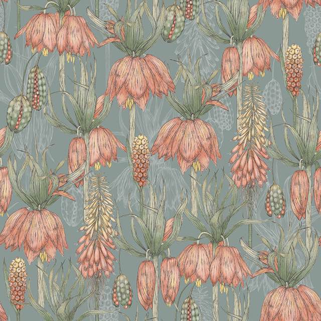Soft and Luxurious Passionflower Upholstery Fabric in Blue