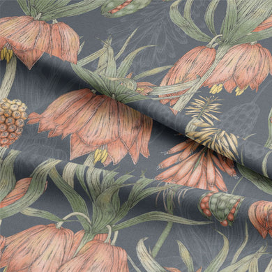 Passionflower Fabric in soothing teal color with hand-drawn passionflower artwork