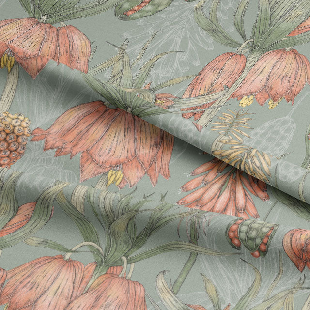 Passionflower Fabric in neutral beige color with vintage-inspired passionflower motif