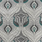 Peacock Velvet Fabric in Grey – flat fabric showing elegant peacock pattern on durable velvet