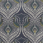 Peacock Velvet Fabric in Navy – flat image of decorative printed velvet fabric for curtains and upholstery