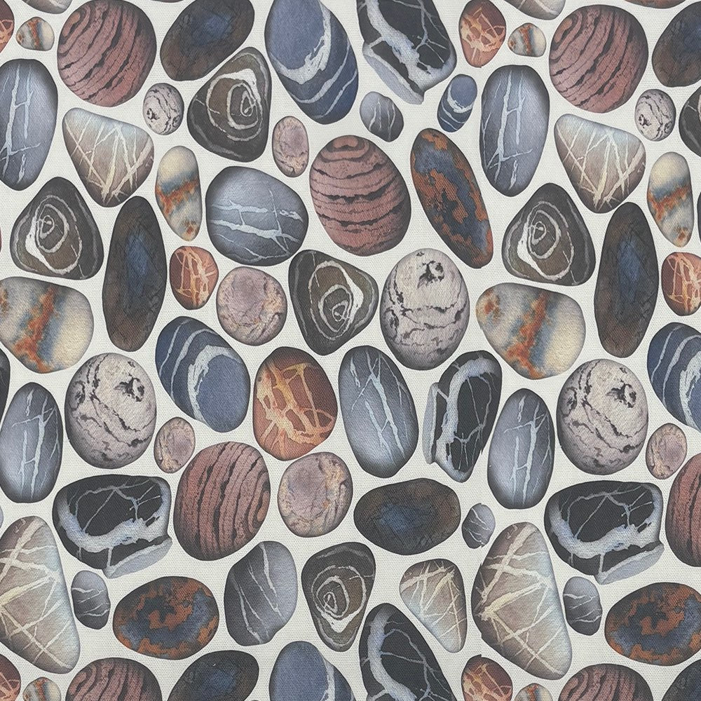 Pebbles Cotton Curtain Fabric in Slate Grey – Flat Image of Coastal Patterned Fabric with Pebble Design