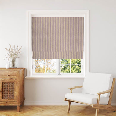 High-quality, durable pencil stripe curtain fabric in a neutral color