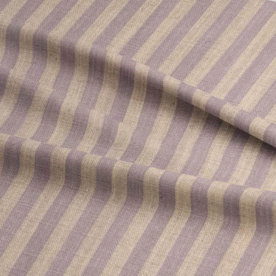 Unlined white and blue striped curtain fabric with pencil stripe pattern
