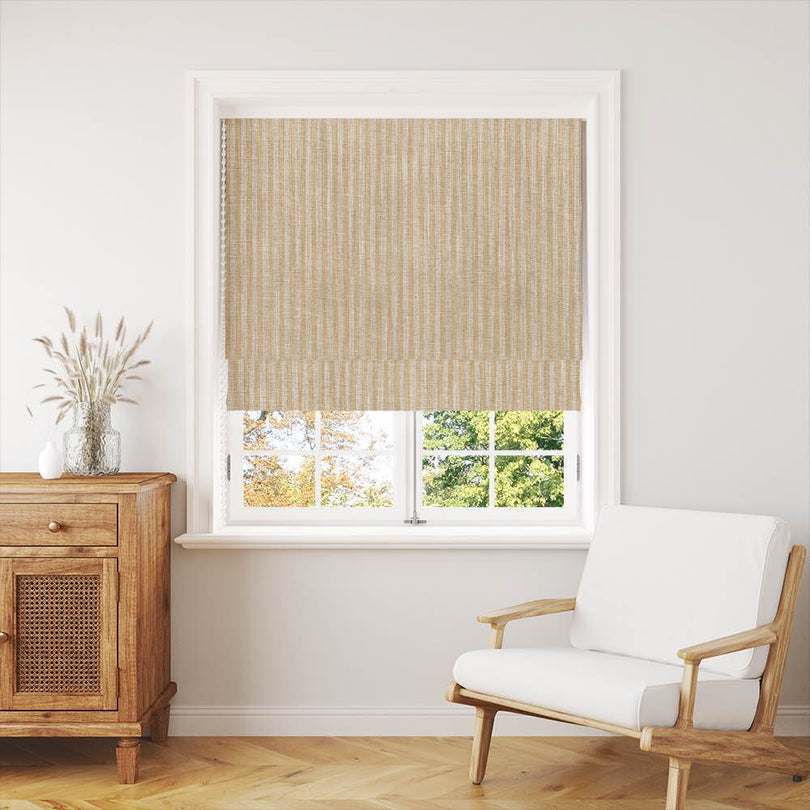 High-quality pencil stripe curtain fabric in neutral tones for elegant home decor