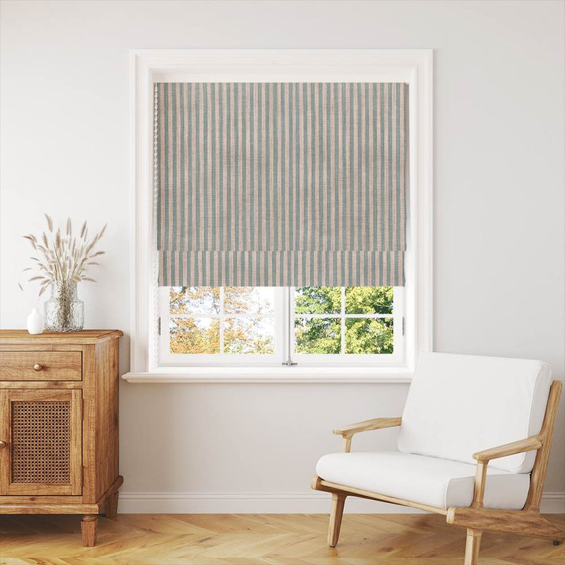 High-quality pencil stripe curtain fabric in a neutral color, perfect for adding a touch of elegance to any room's decor