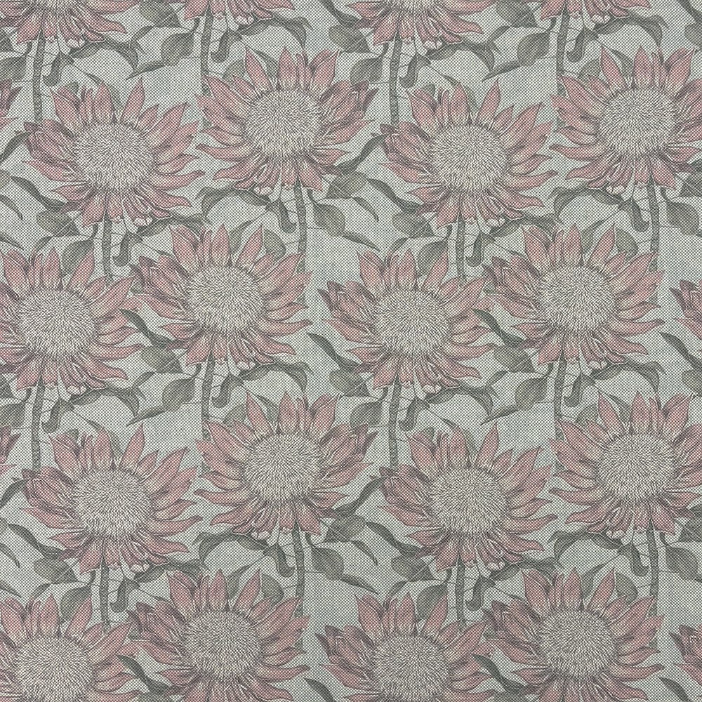 Flat lay of Penrose Floral Duck Egg upholstery fabric with soft blue and pink flowers