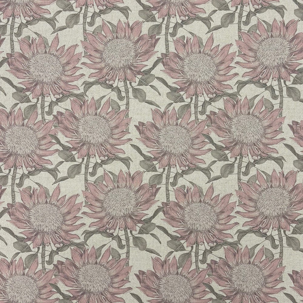 Close up of Penrose Floral Natural upholstery fabric with pink floral design